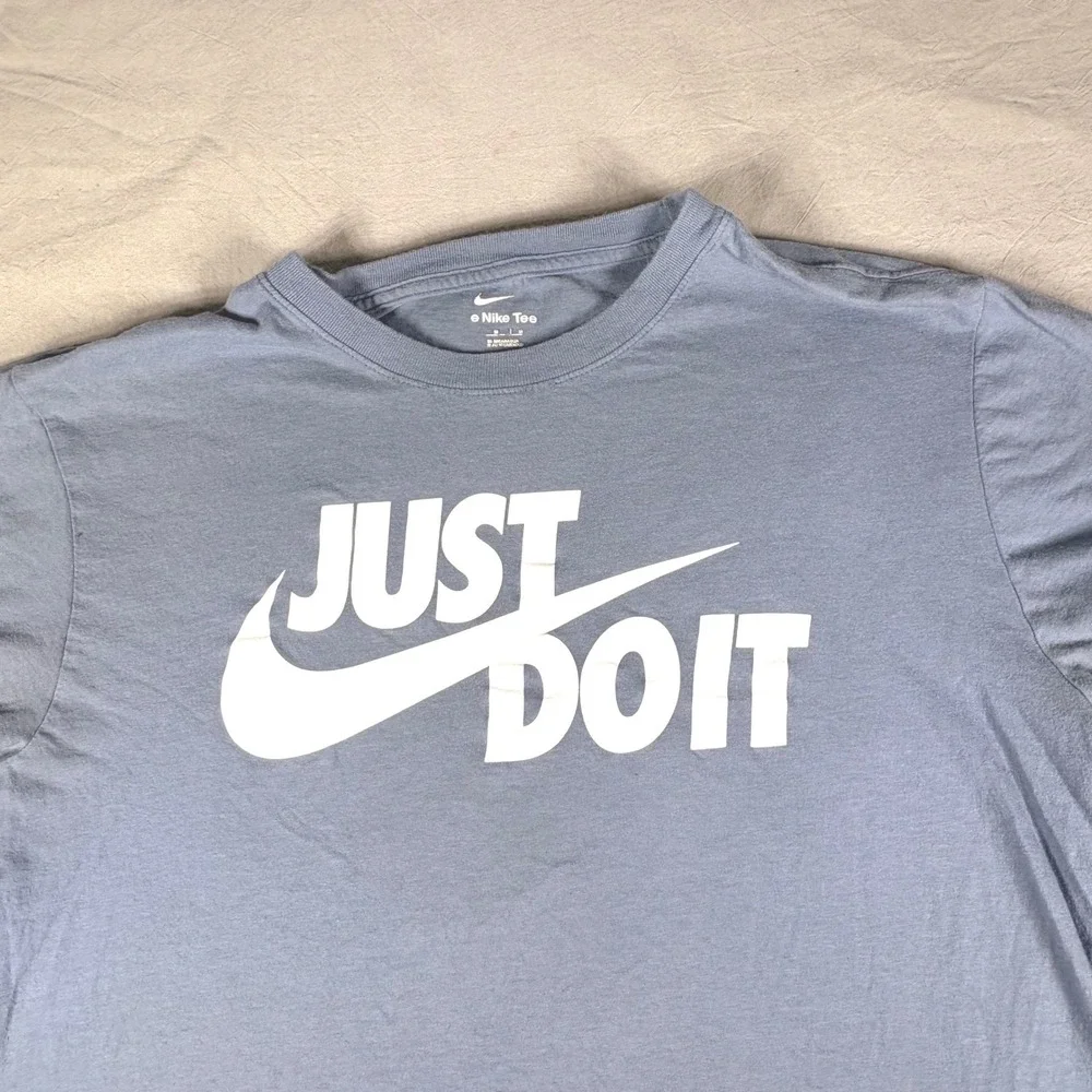 Nike Just Do It Graphic Tee Shirt Blue Grey Short Sleeve Swoosh Logo  Medium